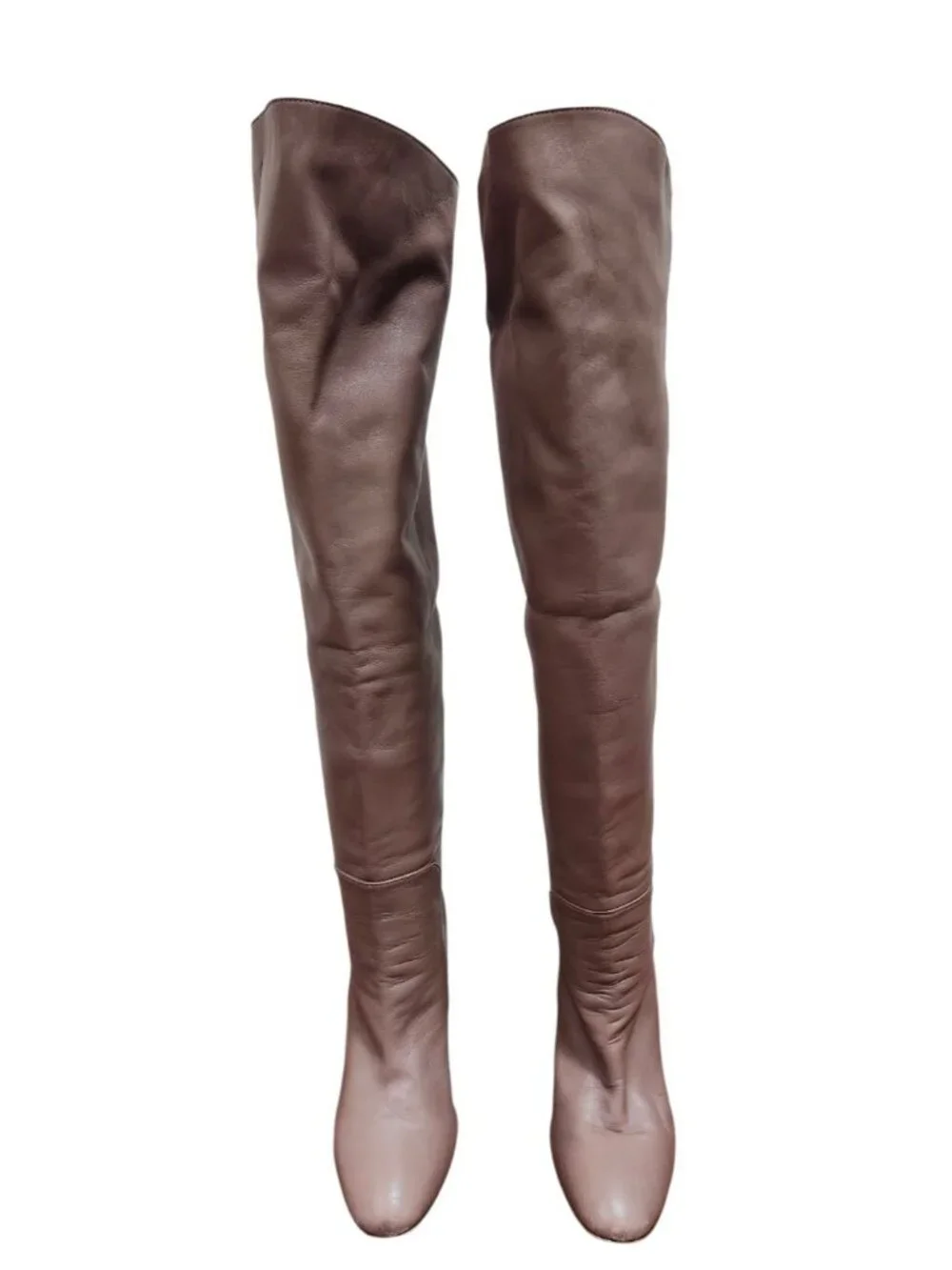 Stuart Weitzman Brown Leather Suede Cuff Knee High Boots Block Heel Size 9 Spain